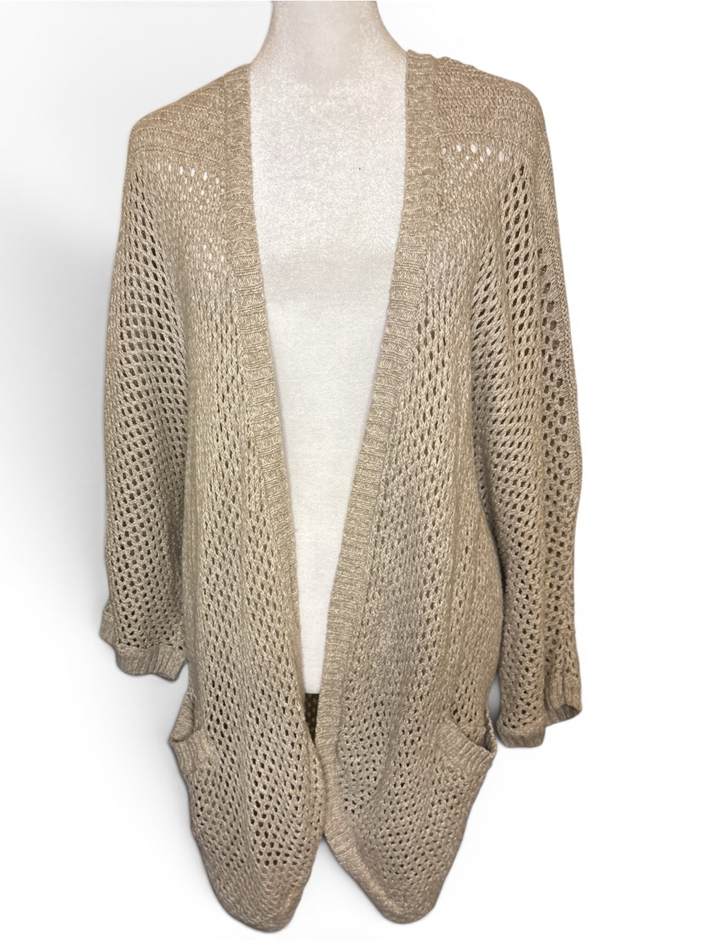Eddie Bauer Open-Front Tan Knit Cardigan